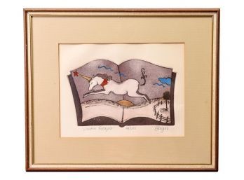 Signed Framed Peter Barger (American) 'Unicorn Escapes' Print