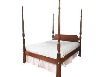 Baker Mahogany Carved Wood Four Poster Queen Size Bed Frame