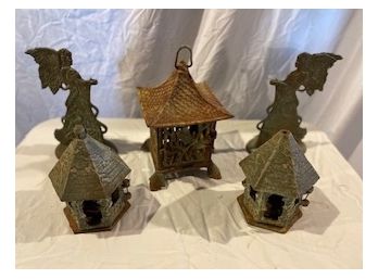 Assortment Of Metal Pagoda Tealights And Bookendss - Vintage And Charming.