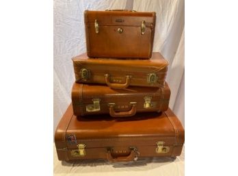 Vintage 5 Piece Set Luggage ~ Brown Leather
