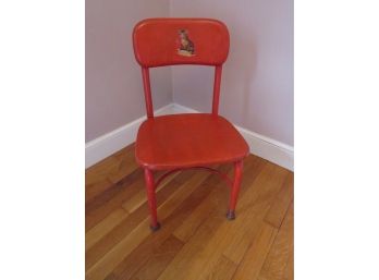 Child's Red Painted Chair With Cat Sticker