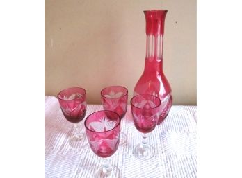 Cranberry Glass Cordial Set