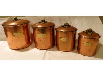 Portugal Copper Canister Set  Brass Strawberry Tops