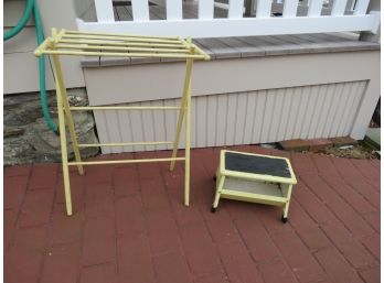 Vintage Yellow Clothes Rack And Step Stool