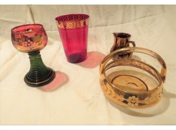 Vintage Bohemian Czech  Style Glass Lot