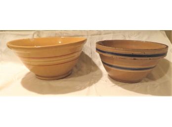 Two Yellowware Banded Mixing Bowls