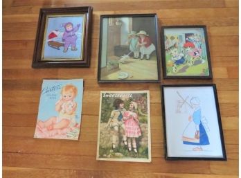 Lot Of Antique And Vintage Art With Children's Theme