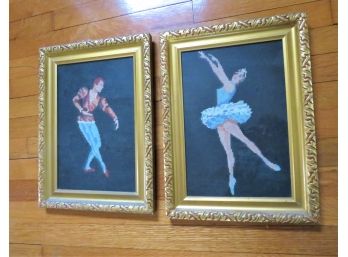 Gold Frame Pair Of Needlepoint Ballet Dancers