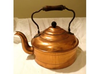 Large Copper Vintage Teapot With Brass Accents