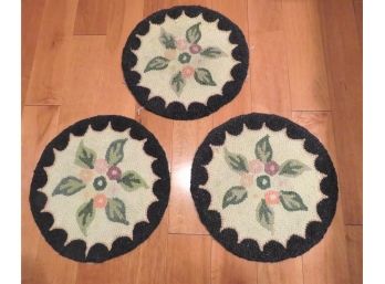 3 Needlepoint Hooked Chair Pads