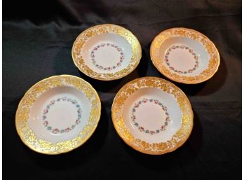 Antique Ovington Brothers New York H&C England Pink, Blue Gold Flower Plate, Set Of 4