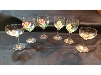 Lot Of 6 Hand Painted Dogwood Blossom Glasses, No Chips