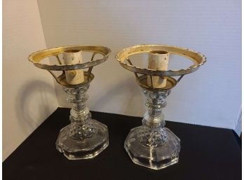 Vintage Glass And Brass Lamp Bases, Set Of 2
