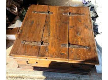 Wooden Blanket Chest W Wrought Iron Strappings