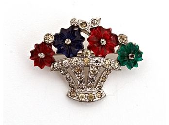 Stunning KTF Trifari Signed 'alfred Phillipe' Pave And Three Color Fruit Salad Flower Basket Pin
