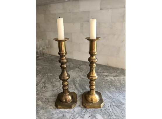Pair Of Heavy Brass Candle Sticks