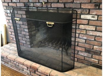 Black Fireplace Screen With Brass Handles - Like New