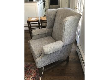 Ethan Allen Grey Wingback Chair With Wool Upholstery
