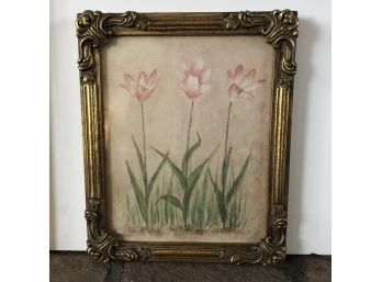 A Trio Of Tulips In A Gorgeous Gold Ornate Frame