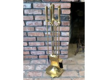 5 Piece Sold Brass Fireplace Tool Set - Like New