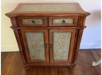 Two Door Cabinet With Green Painted Floral Design