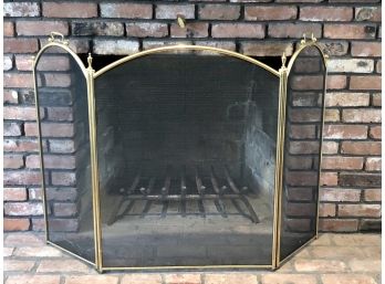 Three Panel Fireplace Screen With Brass Trim And Handles - Like New