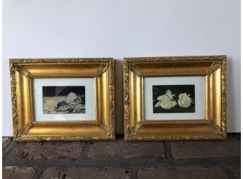 Two Floral Prints Rosies And Peonies In Ornate Gold Frames