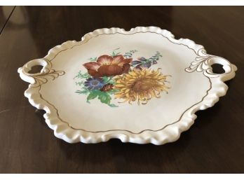 Serving Platter With Floral Design And Gold Trim