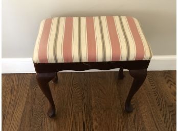 Foot Stool Upholstered In A Striped Mauve And Cream Fabric