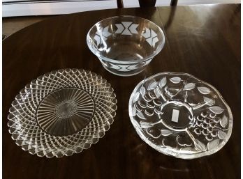 Two Glass Platters And One Large Bowl