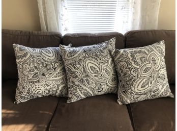 Three Paisley Throw Pillows - Grey, Black And White