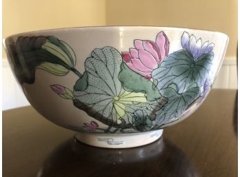 Large Porcelain Bowl With Pastel Water Lilies Stamped