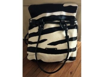 Zebra And Leather Designer Handbag By Puntotres. Made In Spain