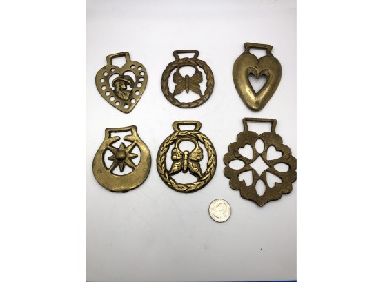 Set Of 6 Horse Brass, Hearts
