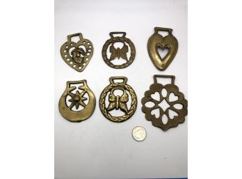 Set Of 6 Horse Brass, Hearts