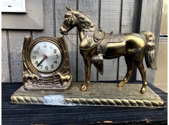 Vintage Sessions Horse Mantel Clock, Cast Metal With Copper Plating