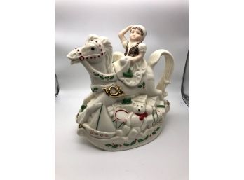 Lenox Santa's Holiday Toy Shop Elf And Rocking Horse Tea Pot