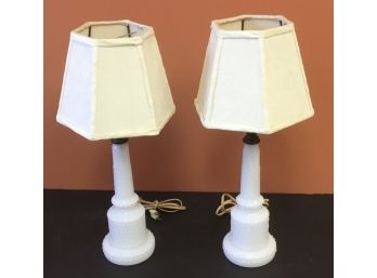 PR. Antique Milk Glass Hobnail Lamps