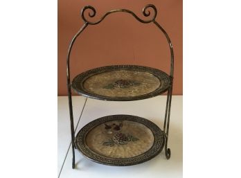 Two Tier Metal  Hand Painted Cake/cookie Tray