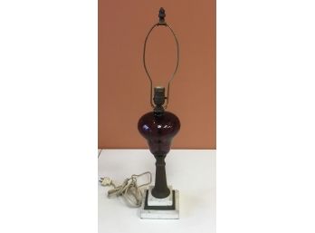 Antique Stunning Cranberry Etched Glass Lamp, Marble Base
