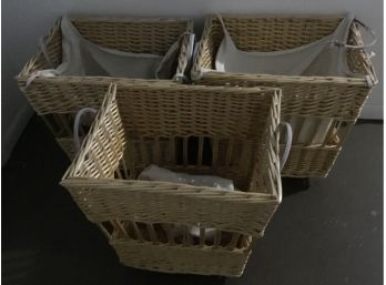 Pottery Barn Wicker Roller/caster Baskets Carts (3)