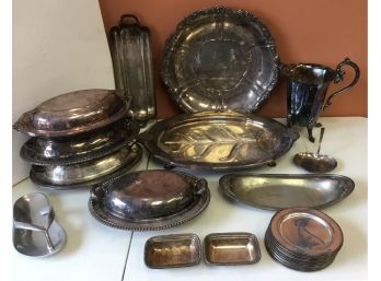 Large Lot Of Silver Plate, Dishes, Chafing Dishes, Plus