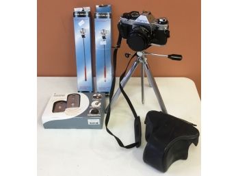 Canon 35mm Camera, Tripod, Luggage Locator & Selfie Stics