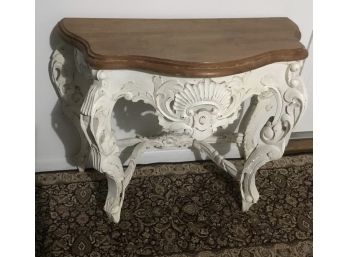 Vintage White Wash Hand Carved Demilune Console Table