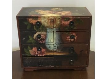 Vintage Hand Painted Mahogany Wooden Jewelry Box