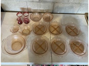 Large Group Of Pink Depression Glass