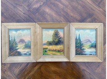 Set Of 3 Mini Signed Carl Roth Genuine Oil Paintings