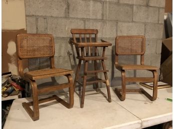Set Of 3 Vintage Wooden Kids Chairs