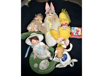 4 Annalee Mobilitee Dolls INC. Mouse Bunny Girls & 1 Peanut Snoopy Woodstock