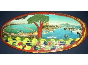 Naples Italy Napoli Oval Panoramic View Santa Lucia Wall Plaque Vintage
